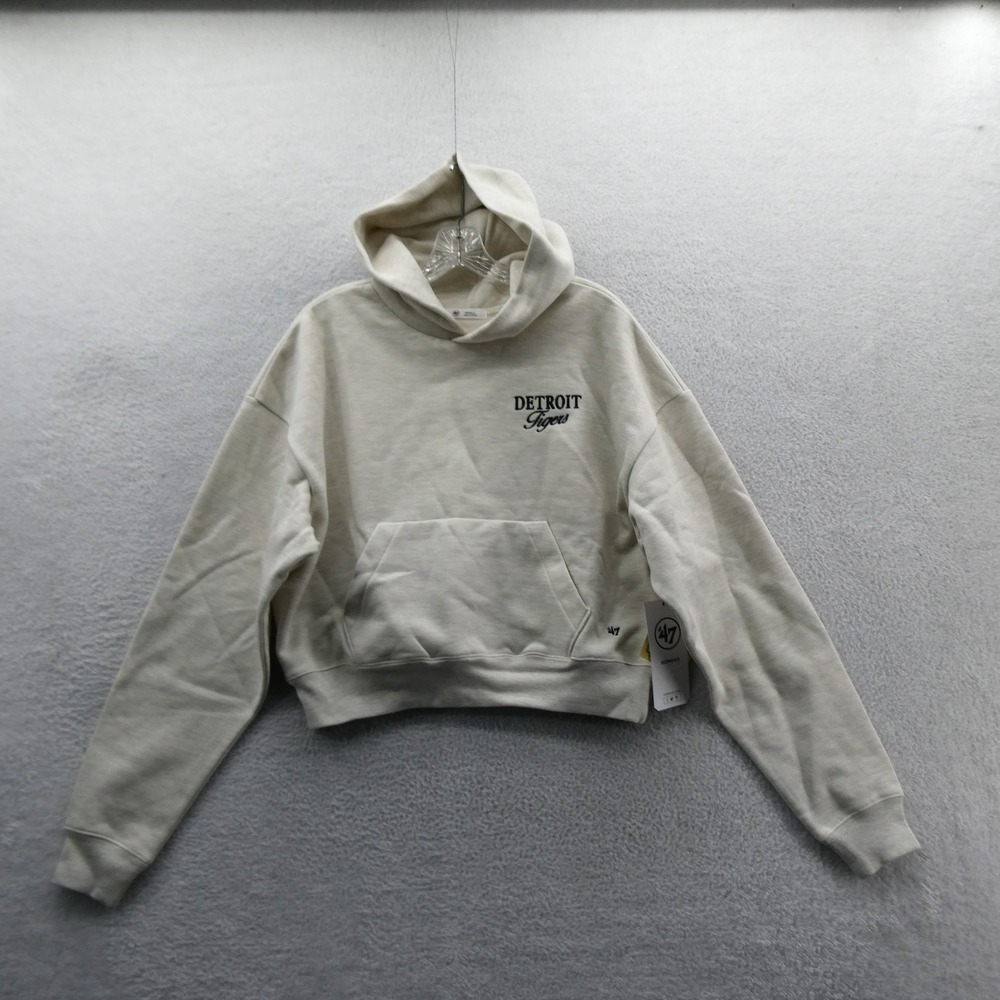 '47 Hoodie Womens Small Detroit Tigers Cream Cropped Distressed Logo Fleece